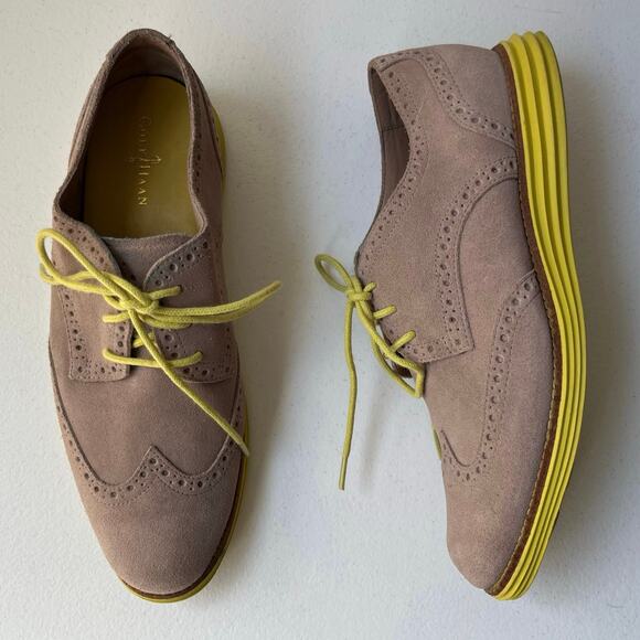Cole Haan Alisa Lunargrand Wingtip Oxfords Women's 7.5 Tan Neon Suede Preppy - Picture 2 of 14